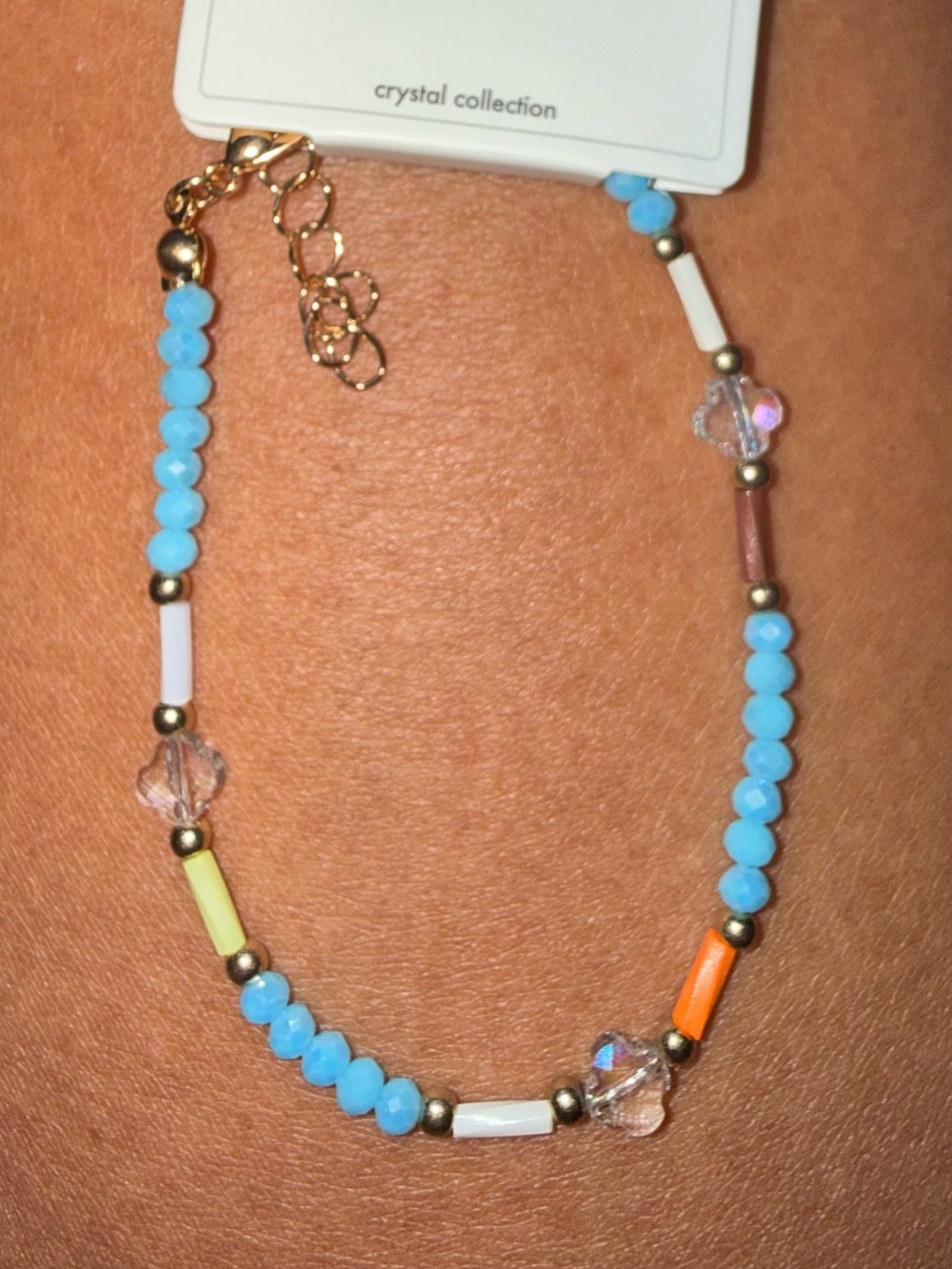 Gold-Tone Blue Beaded Adjustable Bracelet